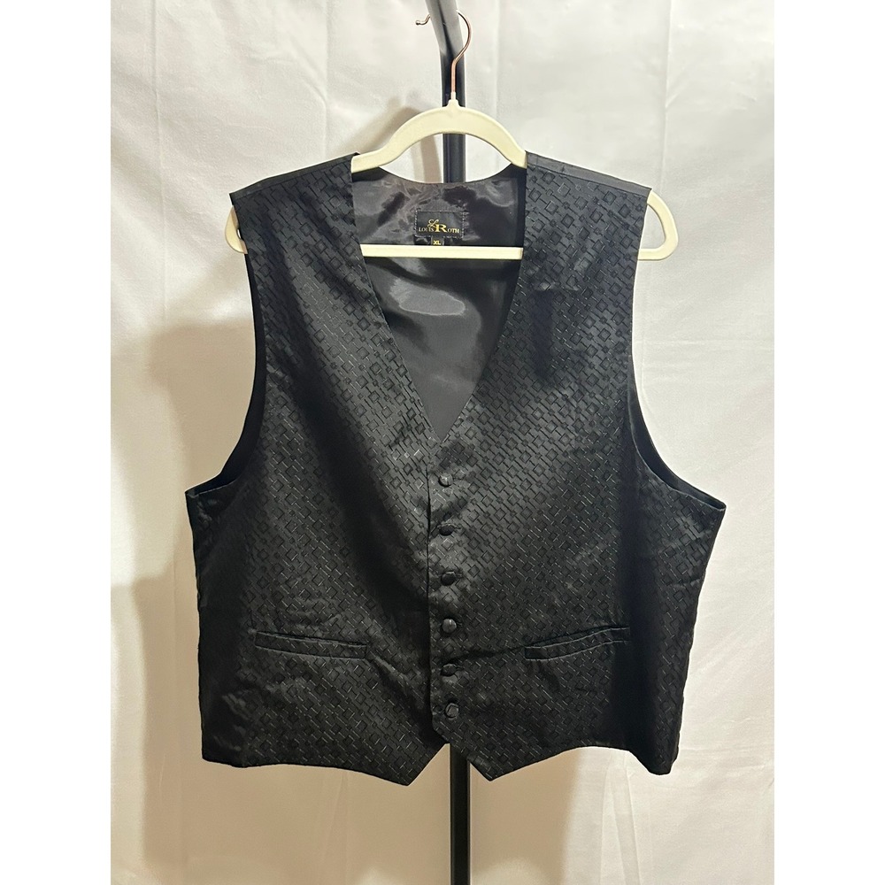 Louis Roth Black Textured Pattern Dress Vest‎ Men's XL Formal Suit Gilet